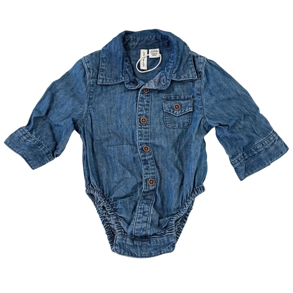 NEW Janie and Jack Denim Bodysuit Baby Unisex 0-3M Blue Long Sleeve Button Front